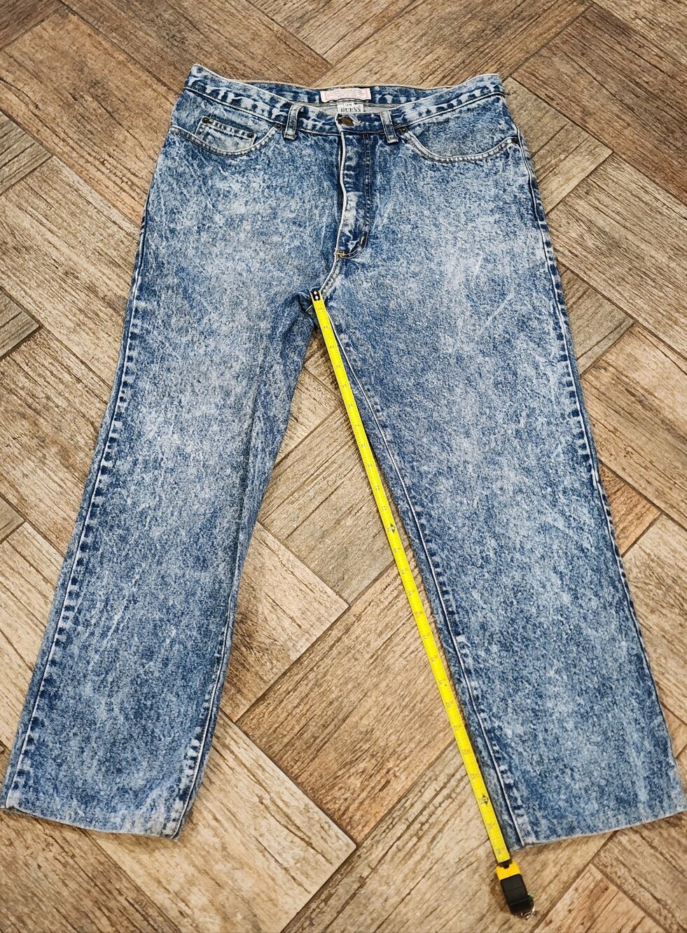 Vintage Guess Women's Acid Wash Blue Straight Leg Jeans Size 34 L26 1/2